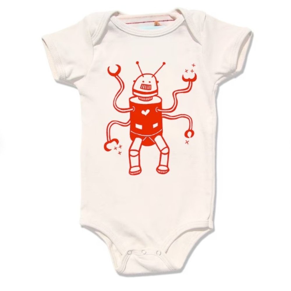 Organic Cotton, Non Toxic Ink Baby Bodysuit----Red robot, NEW with tag!!!